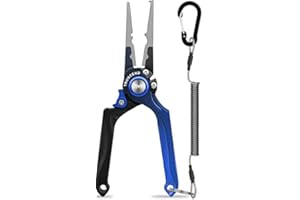 Truscend Alicates de Pesca con Cortador de Mo-V Blade, Resistente a la Recubierto de Teflón Muti-Función de Pesca de Agua Salada de Engranajes Split Ring Plier Cortador de Línea Removedor de Gancho