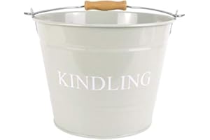 ZOUXO Manor Small Metal Fireside Kindling Bucket with Handle 23cm Diameter Olive Finish