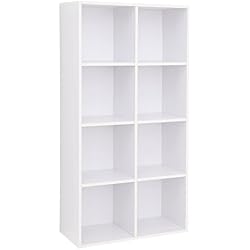 VASAGLE Bibliothèque à 8 casiers en Bois Étagère de Rangement Armoire Maison Bureau Couleur Blanche LBC24WT