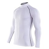 DNOQN Herren Slim Fit T Shirt Longsleeve Poloshirt Mit Brusttasche Fitness Langarm T-Shirt Bodybuilding Haut Enge Trocknende Tops Bluse Weiß M