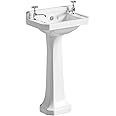 Traditional Cloakroom Pedestal Basin | Compact White Ceramic 2 Hole Bathroom Sink