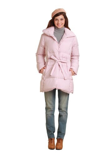 Front button waist ribbon down Maternity coat with baby pouch Pink UK size 12-14