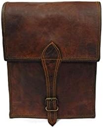 Fastyl Handmade 13" Genuine Leather Small Briefcase Messenger Cross body Satchel passport Bag Ipad Tab Tablet Bag Men's Women’s Brown