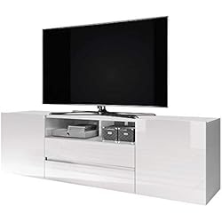 Selsey Bros - Meuble TV/Banc TV (137 cm, Blanc Mat/Blanc Brillant)
