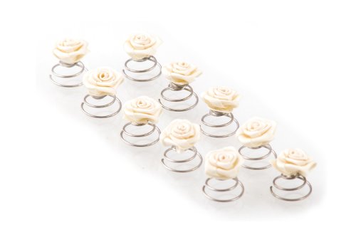 10 x Rosen Curlies – Brauthaarschmuck – Curlie – Haarschmuck – Beige - 2