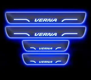 Goshop Blue Sill Plate Waterproof Premium Glass Finishing Look Car Door with Mirror Finish Foot Step Sill Plate Hyundai Verna(Set of 4PCS, Blue)