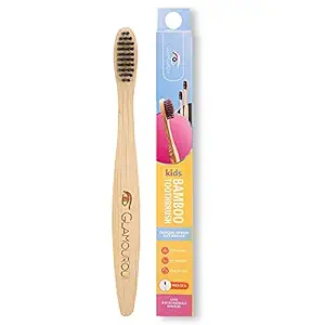 GLAMOUROUI Kids Organic Bamboo Toothbrush with Charcoal Activated || Soft Bristles Brush For Kids/Stylish Kids Toothbrush Anti-bacterial and Biodegradable (Brown)