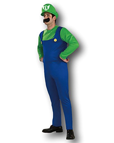 Adult Mario Bros Costume Luigi Fancy Dress Party, Green by Rubber Johnnies TM