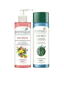 Biotique Bio white Advanced Fairness Face Wash, 200ml|Bio Kelp Protein Shampoo for Falling Hair, 120ml|Set of 2 Items