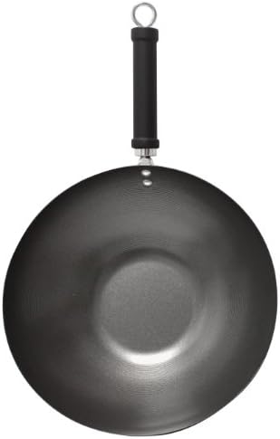 Pro Oriental 30 cm Carbon Steel Wok with Coloured Soft Grip, Black