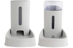 Vommpe 2X Distributeur Croquettes pour Chien/Chat Distributeur Automatique Eau Amovible Plastique Gamelle (Gris)