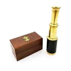 ALIBON 6 Inch Brass Handed Telescope with Wooden Box for Navigation-Pocket Telescope - Pirates Telescope - Nautical Telescope