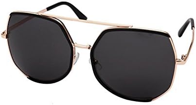 Alger Sunglasses men and women tide large frame was thin round face driving mirror, gold frame black film