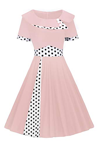 MisShow Robe de Soirée Courte Chic Imprimée Pois Vintage année 1950s Style Audrey Hepburn Mi Longue Pin up Rose S