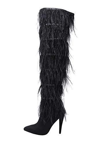 Stupmary Womens Thigh High Boots Ostrich Feather Over The Knee