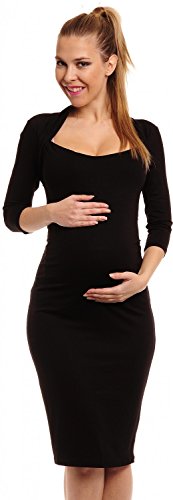 Happy Mama Women's Maternity 3/4 Sleeve Stretch Bodycon Midi Dress 342p (Black, 14)