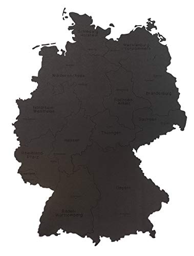 MiMi Innovations Lussuosa Decorazione da Parete in Legno con Mappa del Paese Deutschland 102x66 cm/40.2x26 Pollici | Nero