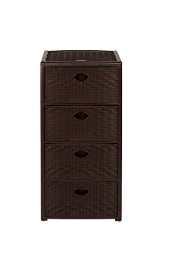 Rollbarer Schubladenschrank aus Kunststoff in Rattan-Optik mit 4 Schubladen. Maße: 40x40x81 cm. In schönem, dunklen Braun! - 3