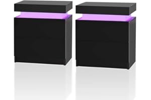 ‎TUKAILAI TUKAILAI 2X Nachttisch mit RGB Led Licht 2 Schubladen Nachtschrank Holz Beistelltisch Organizer Einheit Nachtkonsole Nachtkommode für Schlafzimmer Wohnzimmer Schwarz