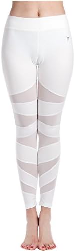 Lotus Instyle Women's Mesh Panels Stretchy Workout Sports Gym Yoga Leggings Ninth Pants White1-M