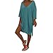 Price comparison product image EVAEVA Women's V Neck Summer Dress Short Sleeve Casual Midi Dress Chic Vintage Ethnic Sundress Solid Color Loose Linen Dress Without Accessories Blue
