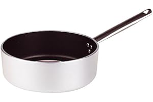 Pentole Agnelli ALSA2107S24 Linea Alluminio 5mm Platinum Casseruola Bassa con 1 Manico, 24 cm, Acciaio, Argento