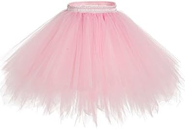 DYSS Women's 1950s Knee Length Petticoat Vintage Crinoline Slips Tulle Ballet Bubble Tutu Skirt Multi-Layer (Pink, S/M)