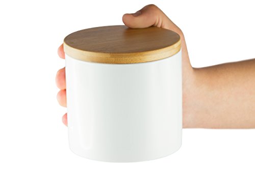Vorratsdose aus Keramik mit Bambusdeckel, luftdicht, 500 ml, weiß, hochglänzend, Zuckerdose, Teedose, Kaffeedose, Keksdose, Gewürzdose, Keramikdose, Keksdose, Vorratsbehälter, Vorratsdosen, Mehldose, Kakaodose, Reisdose, Dose für Kaffeepads, Dose für Tee, Dose für Kaffee, Haushaltsdose, Frischhaltedose - 3