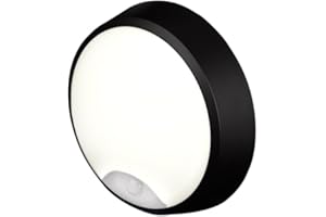 4lite Pylus Outdoor Round Wall Light (Black) 1100lm Motion Sensor Bulkhead IP54 LED Integrated Exterior Light - 4L2/3214/PIR - 4Yr Guarantee