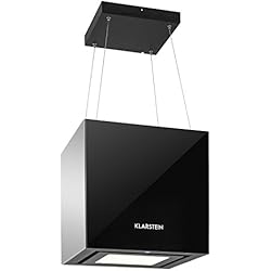 Klarstein Kronleuchter Black Edition - Hotte aspirante, Hotte en îlot, 600 m³/h, 3 Niveaux, Vitrage intégral,Faces latérales réfléchissantes, Commande Tactile avec indicateurs LED colorés, Noir