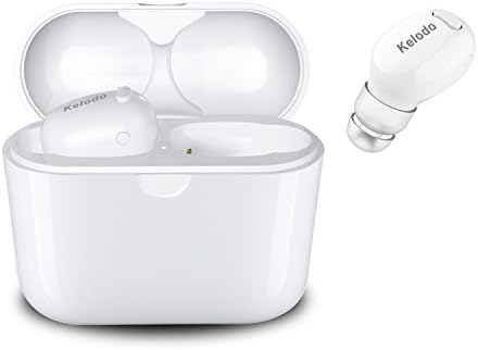 Wireless In Ear Earbuds with Mic Pair, Kelodo Mini Bluetooth Headphone Earpiece with Charging Box - white