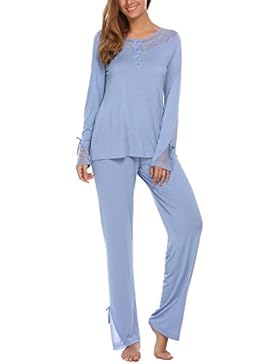 Unibelle Damen Baumwolle Nachtwäsche Langarm Pyjama Sets mit Hosen S-XXL