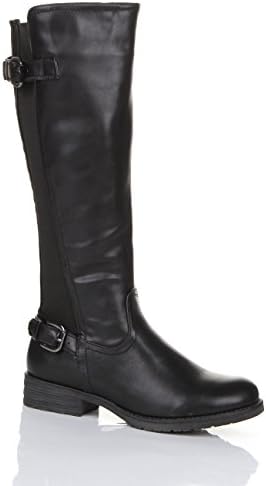 LADIES WOMENS ELASTICATED FAUX LEATHER RIDING KNEE WIDE CALF HIGH SHOE BOOT SIZE 3: 8 (3)