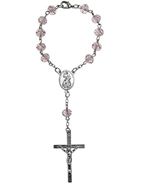Kaltner Präsente Geschenkidee – Kurzer 10er Auto Rosenkranz für Damen und Herren mit Kreuz Anhänger und Glas Perlen...