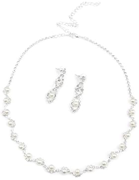 Hochzeit Party Prom Schmuck Set Strass Künstliche Pearl Halskette Ohrringe Set