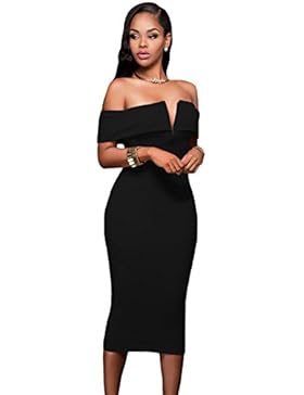 Z-one Damen Sexy V-Ausschnitt Aus Der Schulter Abend Bodycon Club Midi Kleid