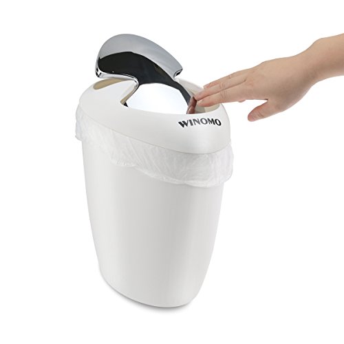 WINOMO Kosmetikeimer mit Schwingdeckel, Mülleimer für Bad, 6.5 Liter, Kunststoff mit verchromtem Deckel, 26 x 18 x 31 cm (Weiß) - 3