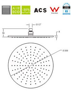 Grünblatt Wellness 300 mm Kopfbrause aus Messing Regenbrause Duschbrause Round SPA Regen Brause Shower Round - 2