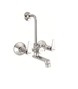 QBLU Beak Full Brass Wall Mixer with L Bend Pipe and Flanges Chrome Finish (Silver)