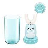 Children's 360° U-Shaped Toothbrush,Anself Waterproof Electric Toothbrush with Tooth Mug and Air Drying Disinfection Charging Base for 6-12 Years Old Kids