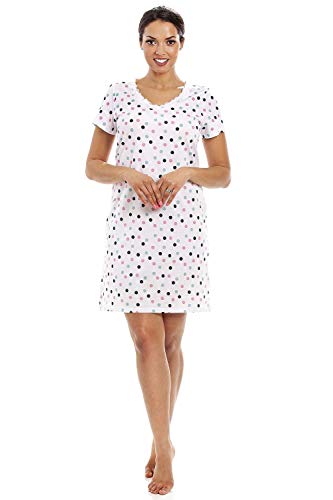 Camille Estampado Suave algodón Suave Camisones de Verano 46/48 White Polka Dot