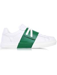 BIKKEMBERGS - Zapatilla deportiva color blanco, en cuero, con velcro color verde, Niño, Niños, Hombre