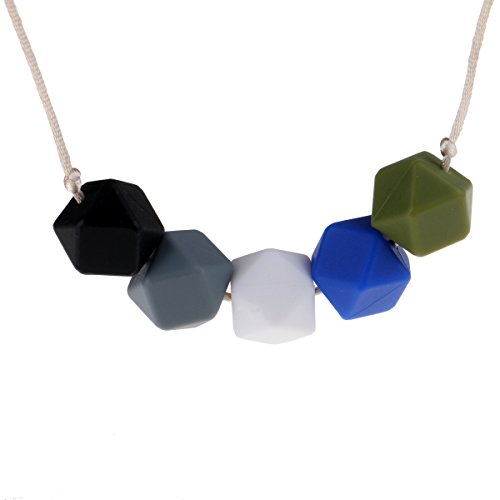 Kitdine Five Star Chewable BPA Free Silicone Baby Teething Nursing Necklace BPA Free for Mom and Baby (Black)