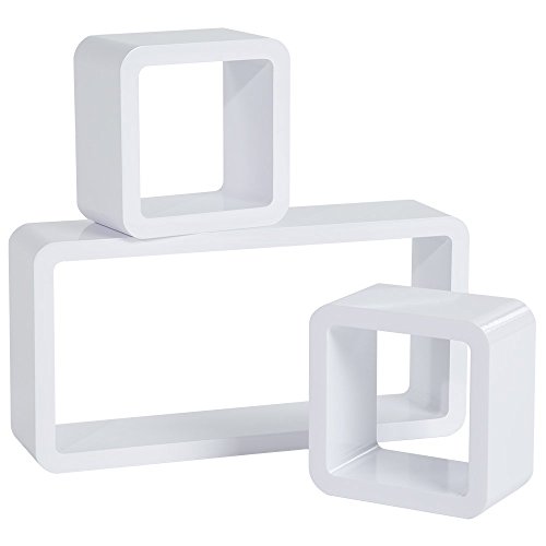 TecTake 3er Set Wandregal Hängeregal Bücherregal Cube Lounge CD Regal weiß