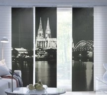 IKEA Schiebegardine Motiv „Kölner Dom“ dreiteiliger Raumvorhang Schiebevorhang in 3 x 60 x 300 cm – schwarz weiß – Kölner Skyline mit Dom, Brücke und Rhein - 2