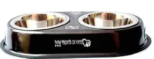 DCM PET Zone Stainless Steel Double Dinner Dog and Cat Food Bowls with Anti Slip Mat (Color Black, Army Green, 2x900 ML)