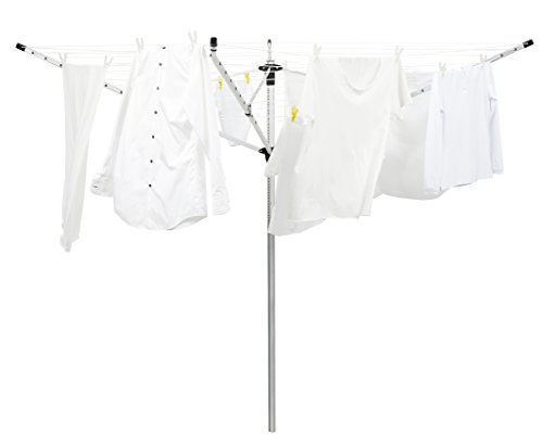 KHP Professional Premium Wäscheschirm für täglichen Gebrauch mit dicker 50m Wäscheleine! Wäschespinne einfach zu öffnen und höhenverstellbar + breiter Abstand der Leinen. Stabiler Wäscheschirm auch bei Wind mit Bodendübel zum Einbetonieren! - 2