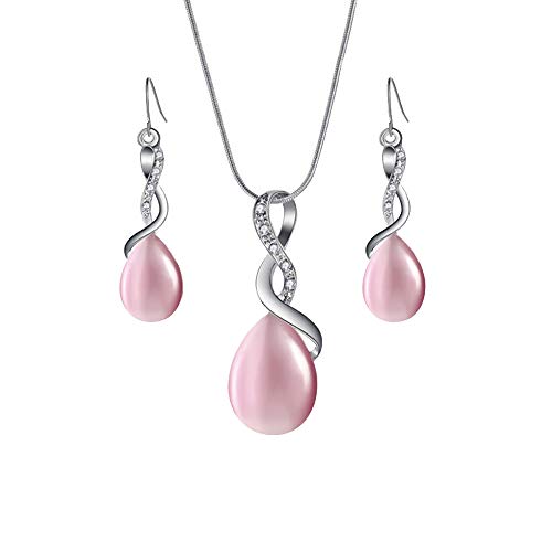 WikiMiu Bijoux Parure Femme Collier et Boucles d'Oreilles, Ensemble de Bijoux Fantaisie, Coffret Cadeau pour Femme Fille pour Anniversaire et Fêtes (Rose)