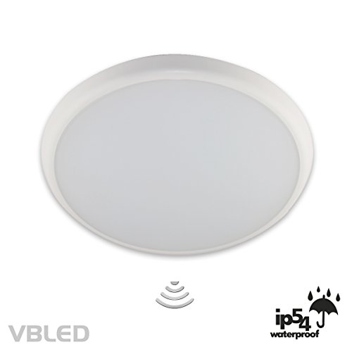 Preisvergleich Produktbild VBLED® Profi LED Deckenleuchte, Wandleuchte, Deckenlampe 18W, Bewegungsmelder, 3000K warmweiß, 230V IP54 wassergeschützt– vollflächige Ausleuchtung (18W Classico mit Sensor)