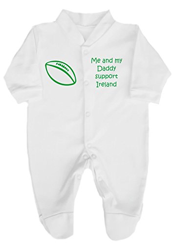 The Bees Tees Me and my Daddy support Ireland Rugby Babygrow / Sleepsuit White 3-6 months